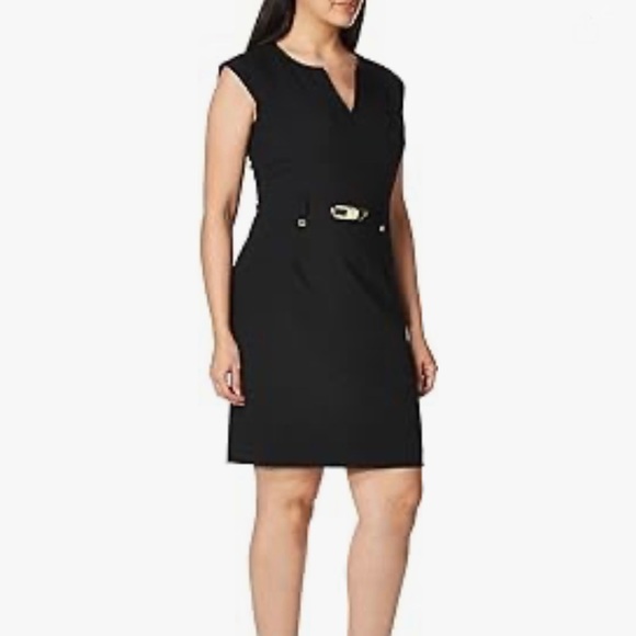 Calvin Klein Women's Black Shift Dress with Gold-Tone Hardware | NWT | Size 8 - Picture 2 of 14